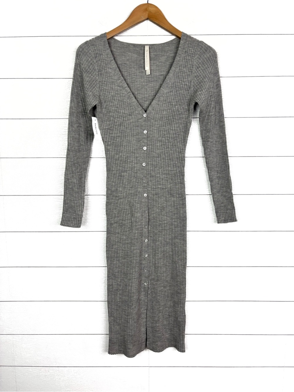 NWT Babaton The Group Avalon Midi Dress Merino Wool Heather Dover Grey Rib New